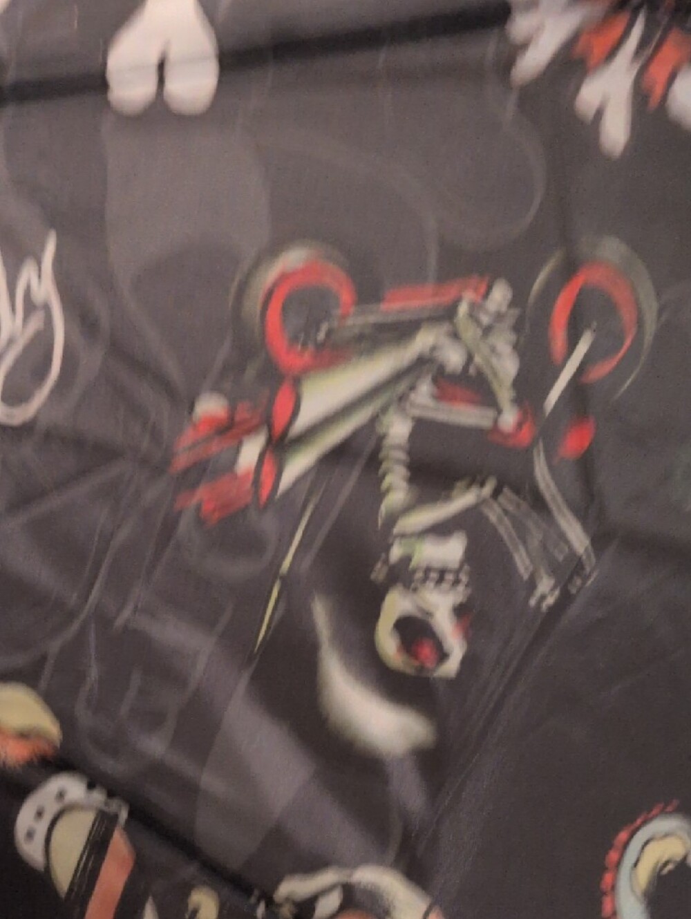 Ed Hardy Black Umbrella with Red Heart and Skull Tattoo Motifs - Picture 7 of 9